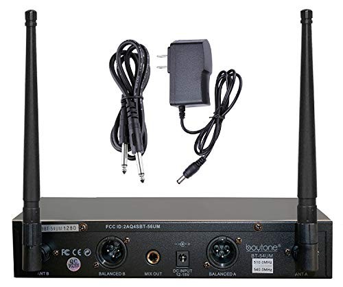 Dual Fixed Dynamic UHF Wireless Microphone System, Metal Microphone and Base,