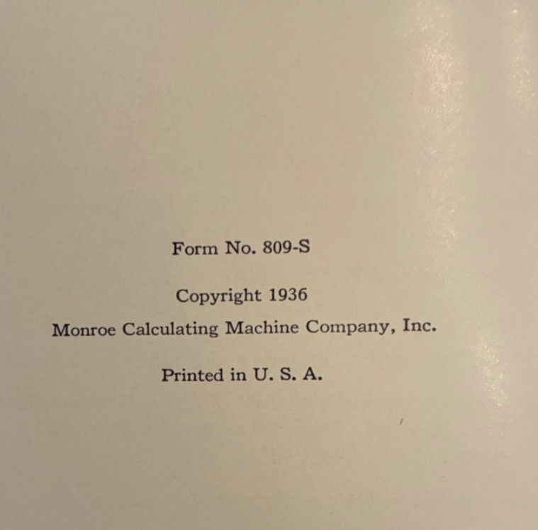 Monroe Adding Calculator LA Models Instruction Book 1936