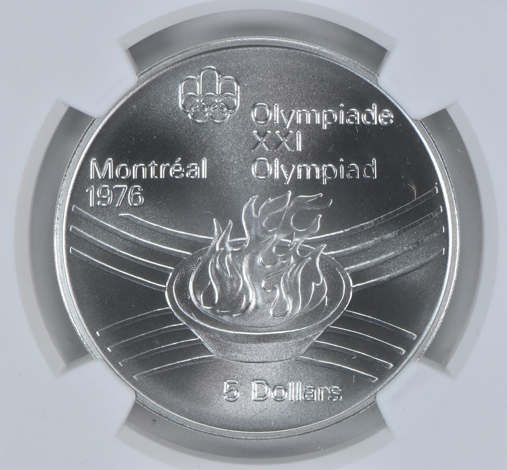 1976 Canada 5 Dollars Silver Olympic Flame MS70 NGC Canada Lbl