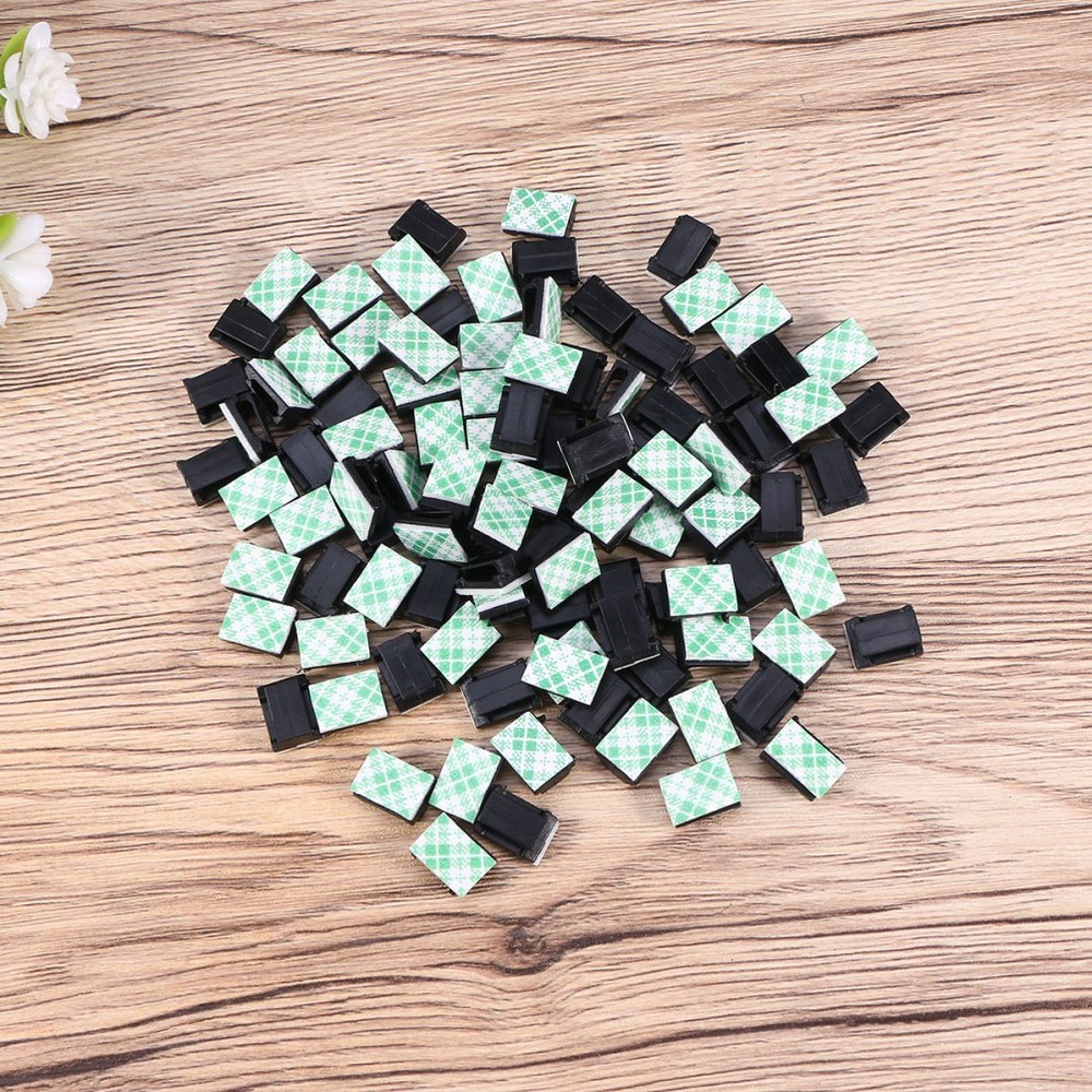 Cable Clip Holders 100pcs Black Adhesive for Smooth Surface Use
