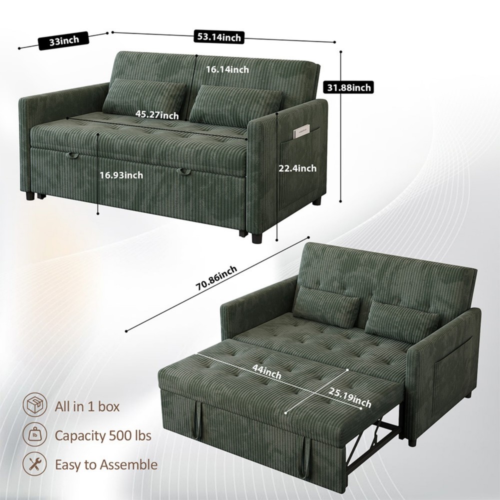 53" Loveseat Sleeper Sofa w/Pull Out Bed,Convertible Small Couch for Living Room