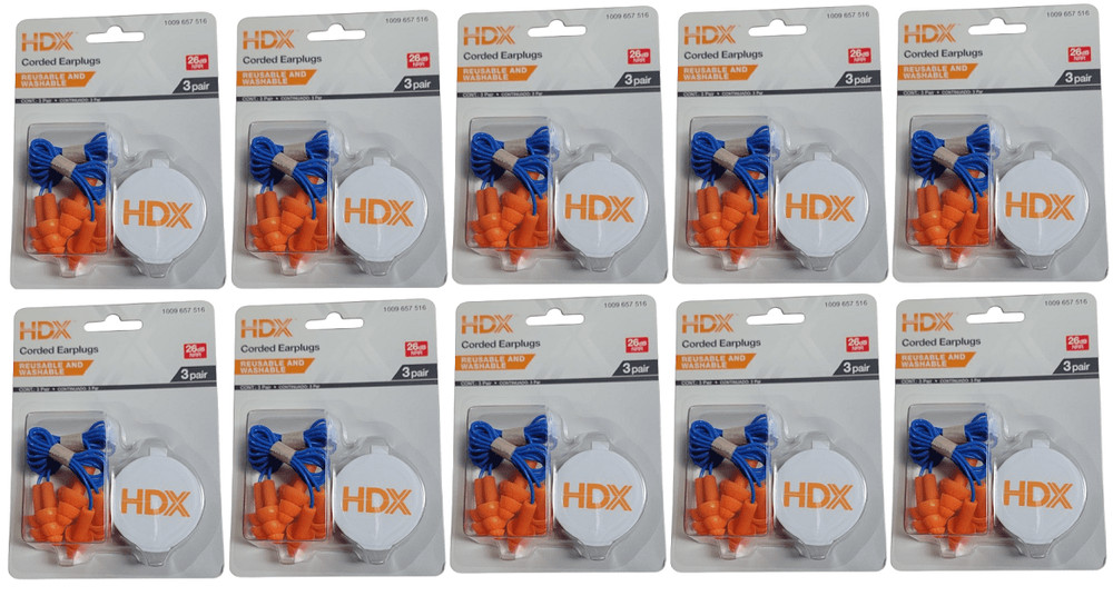 10-PACK Reusable Corded Earplugs REP002-C