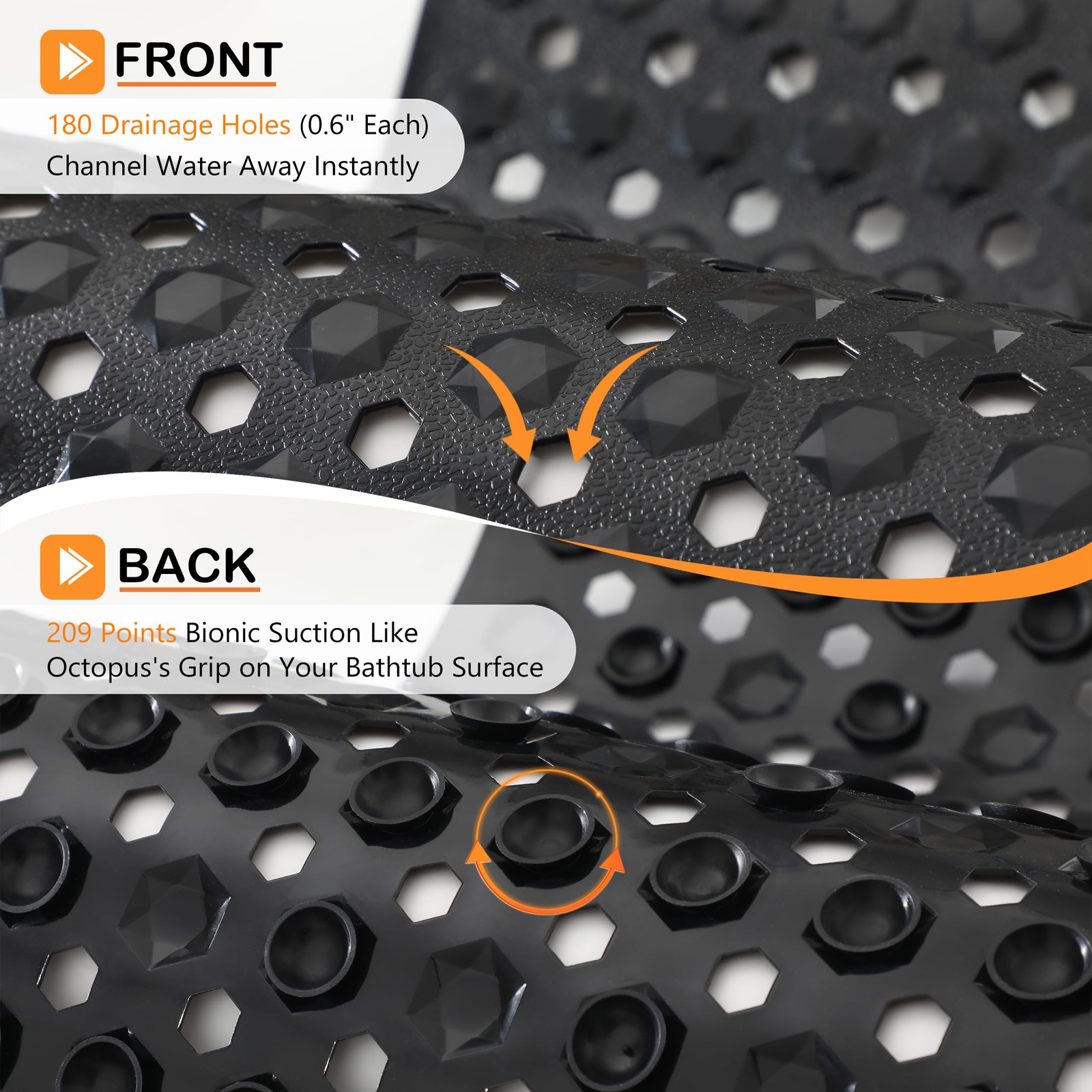 Yimobra Bathtub Mat Non Slip, 27.5"x15.5" Machine Washable 27.5 x 15.5, Black