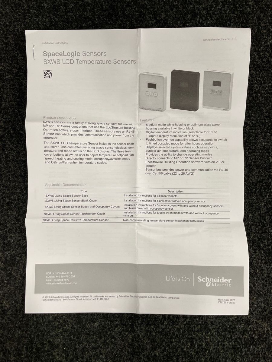 SCHNEIDER SXWSATXXXSLX SpaceLogic Temperature Sensor