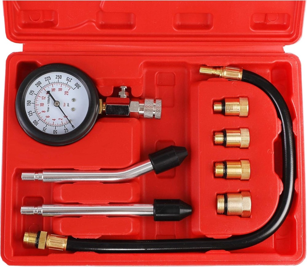 Compression Tester Kit, Small Engine Cylinder Test Pressure Gauge Red Case