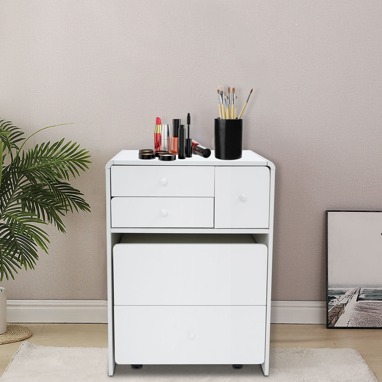 Makeup Vanity Desk with Wheels 60*40*78cm Corner Makeup Table for Compact Space