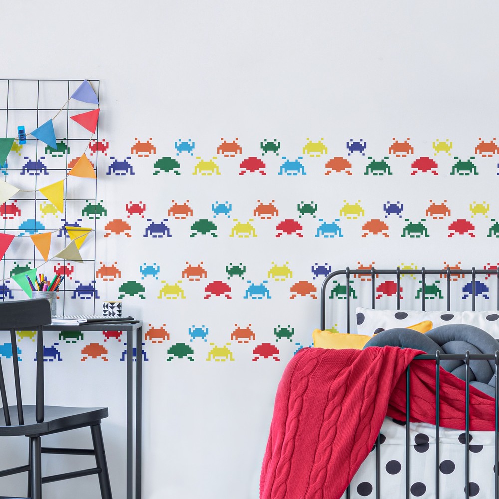 BORDER Reusable PLASTIC Wall STENCIL // 8"x17" or 17"x37" // SPACE INVADERS