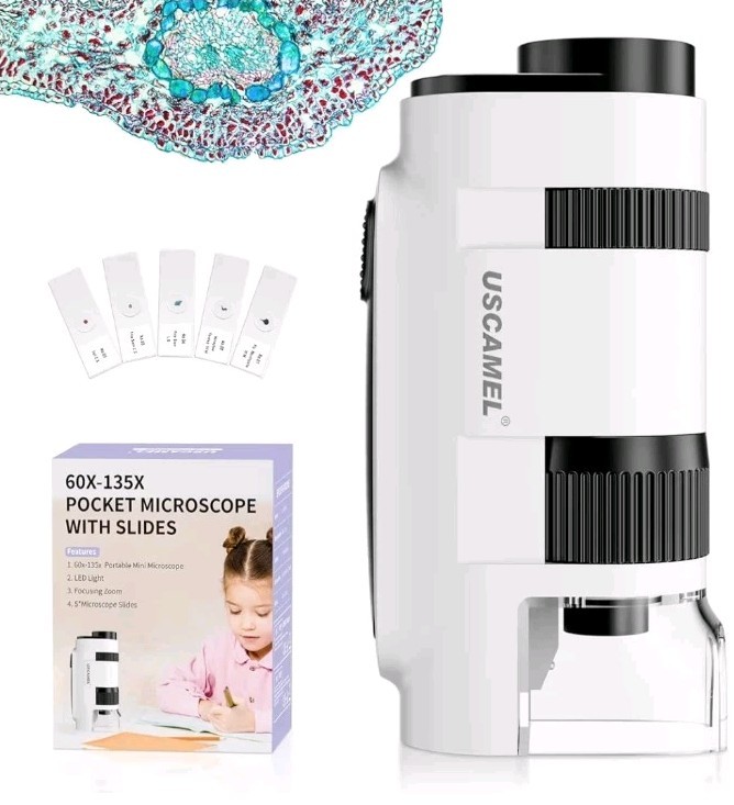 Pocket Microscope for Kids and Adults - 135x Mini Microscope, Portable Handheld