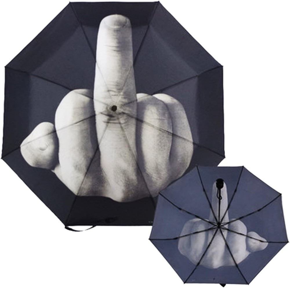 TinaWood Funny Folding Middle Finger Umbrella Black(Middle Pattern)