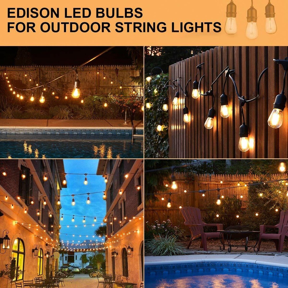 2W Clear S14 LED Bulbs Plastic Shatterproof For String Light Bulbs Replacement