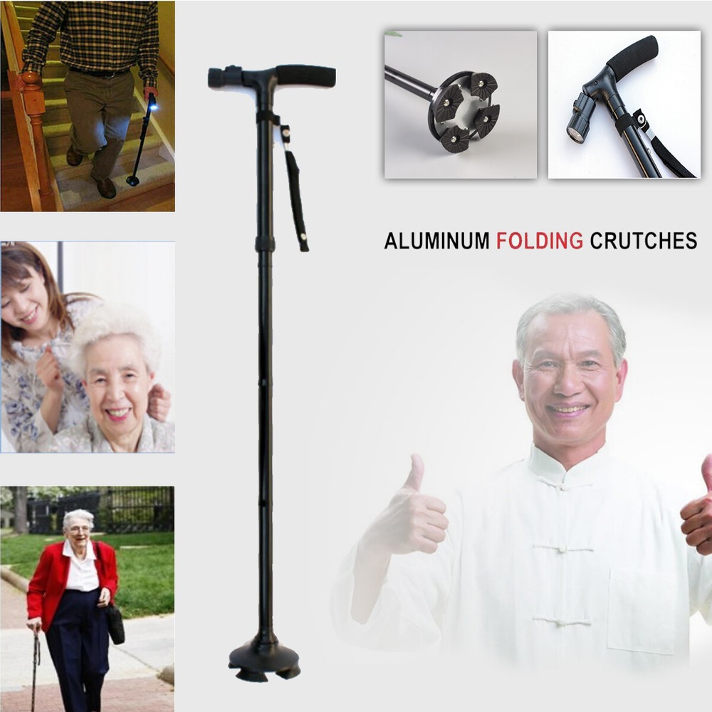 Retractable Non-Slip Walking Stick LED Light Extendable Adjustable Walking Cane