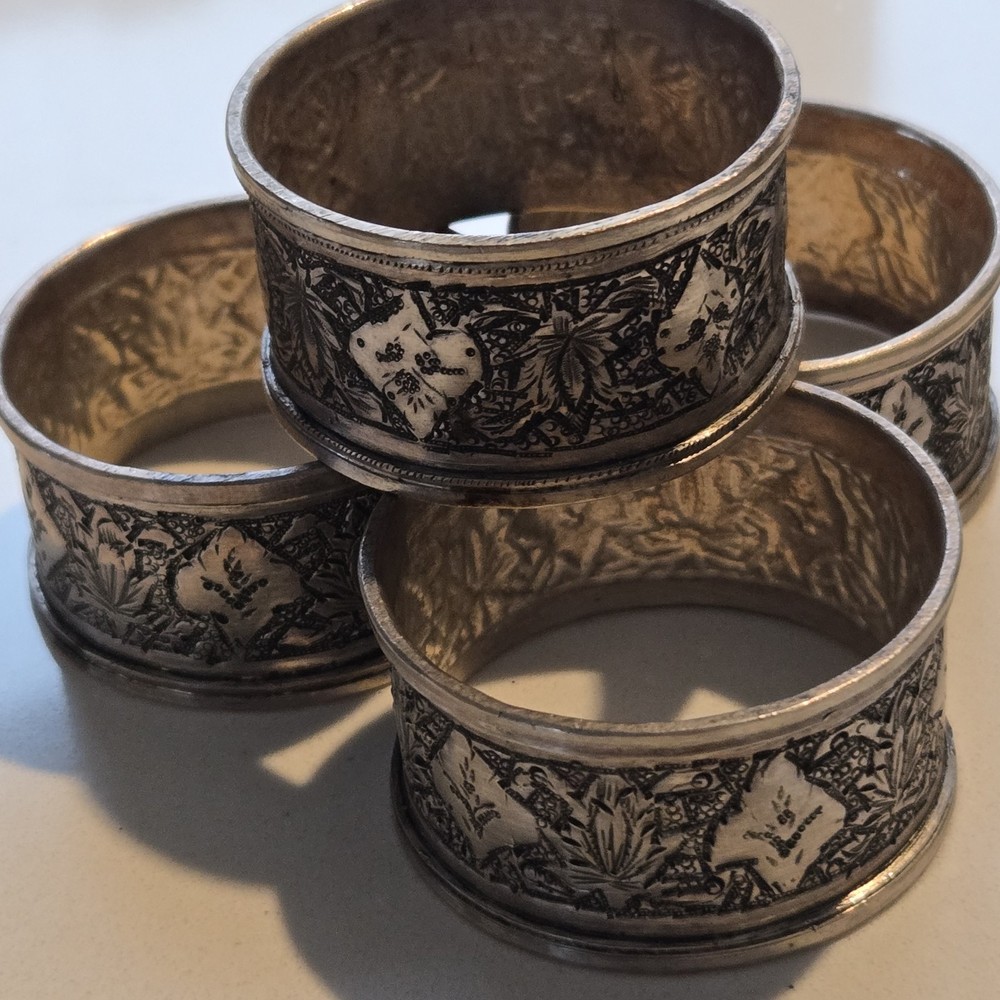 Set Of 4 Genuine Middle Eastern Solid Silver Napkin Ring