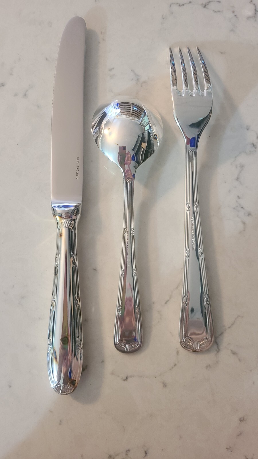 Set Of 6 HEPP EXCLUSIV 6 SILVERPLATED SET OF 6 TABLE KNIFE, SPOON, FORK 18/10