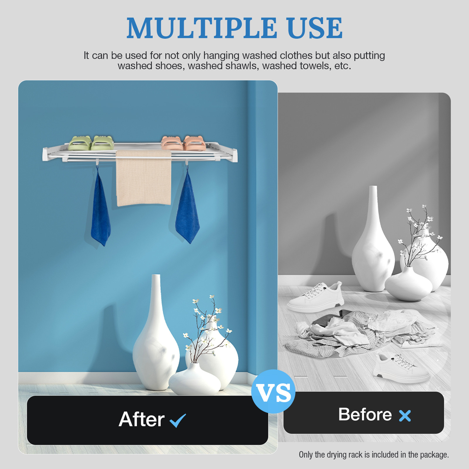 Wall-mounted Laundry Clothes Storage Drying Rack Retractable Dryer Hanger White