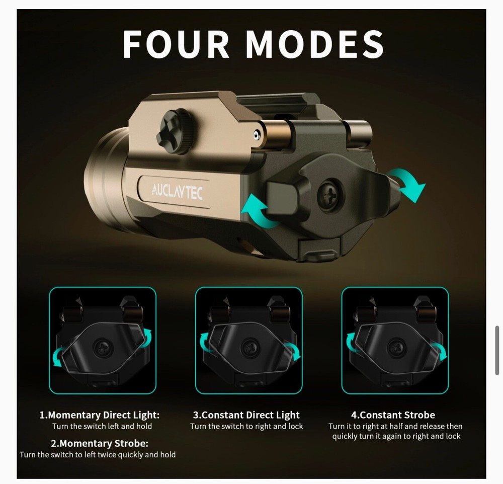 AUCLAYTEC 1350 Lumens Compact Pistol Gun Light LED Strobe Flashlight