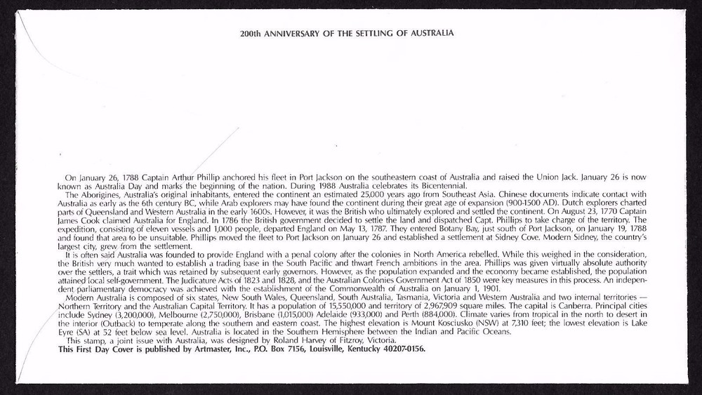 #2370 22c Australia Bicentennial-Artmaster FDC