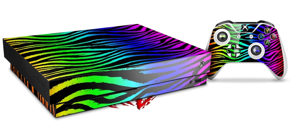 Skin for XBOX One X Console Controller Rainbow Zebra Decal