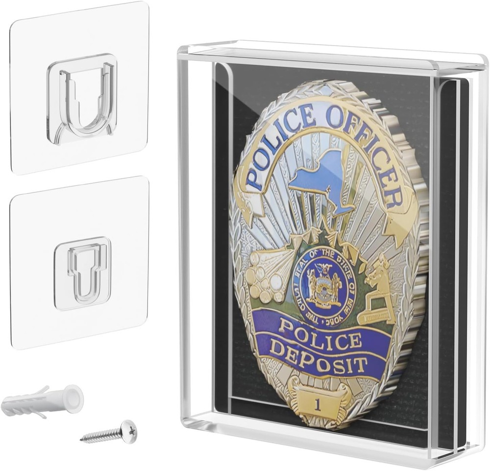 Dustproof Badge Collection Display Box, Shadow Box for Policeman, Fire Badges...