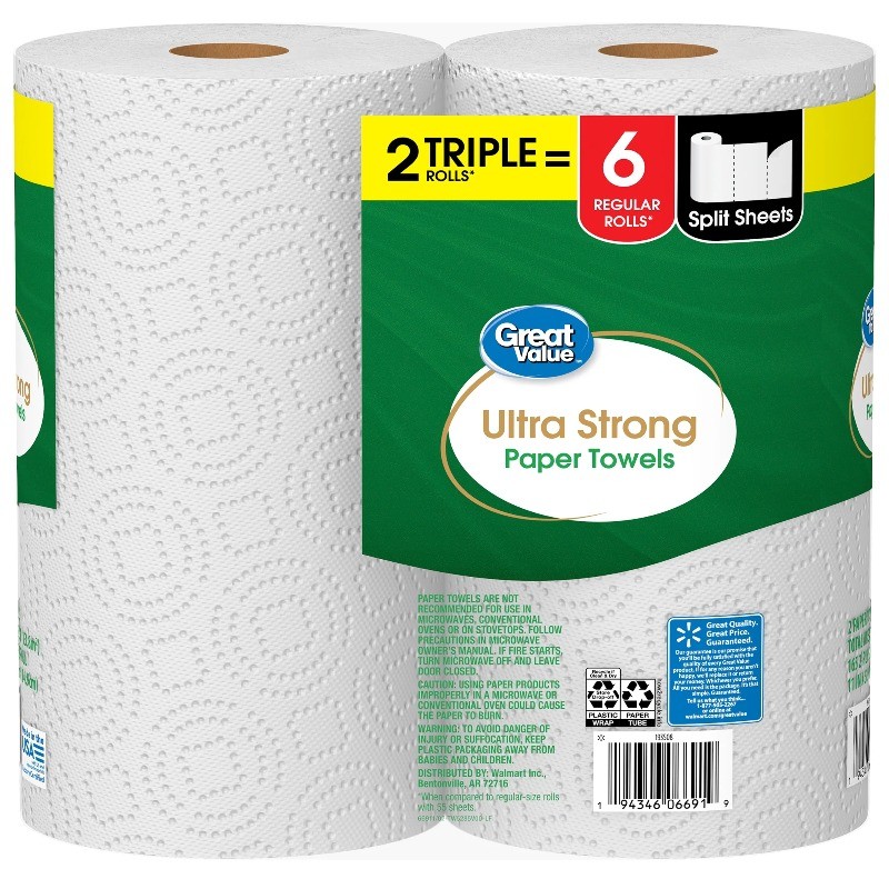 Great Value Ultra Strong Paper Towels, 2 Triple Rolls