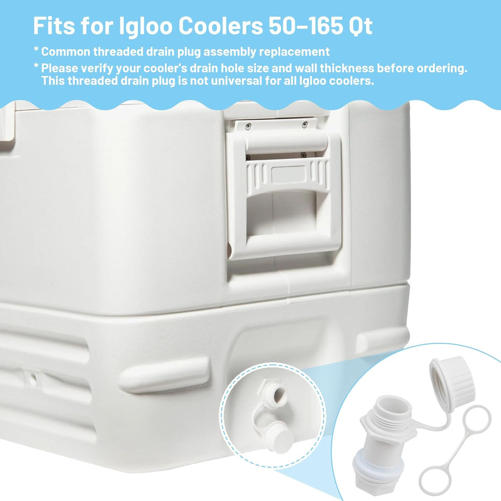 Cooler Drain Plug Replacement Kit Compatible with Igloo 50–165 Qt, Threaded D...