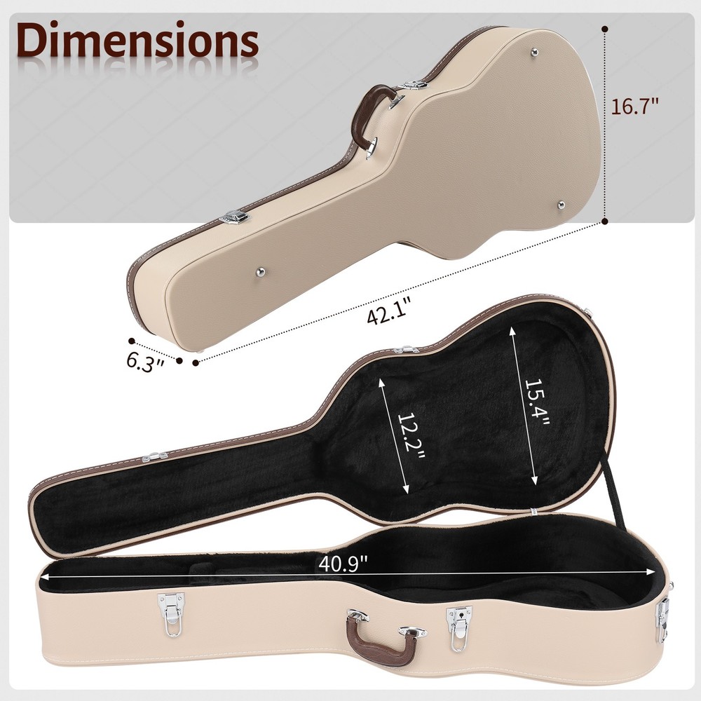 Glarry 39" Microgroove Beige Hard Shell Classical Guitar Case With Keys Lockable