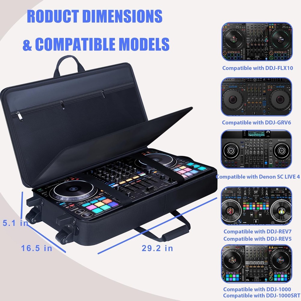 Rolling DJ Controller Case with Wheels Compatible with DDJ-GRV6/ REV5/ REV7/ DDJ