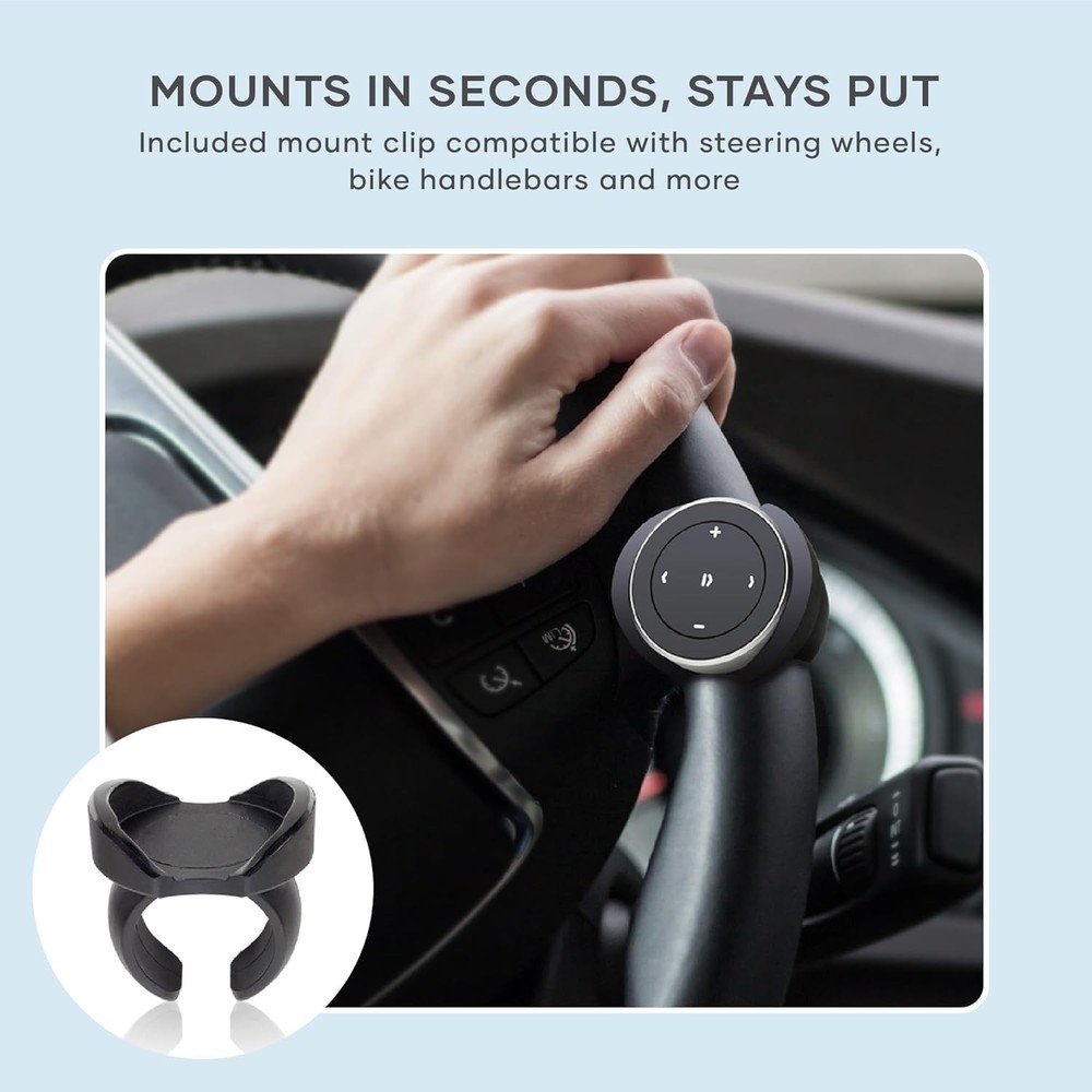 Bluetooth Media Button with Steering Wheel Mount, Wireless Music & Volume Con...
