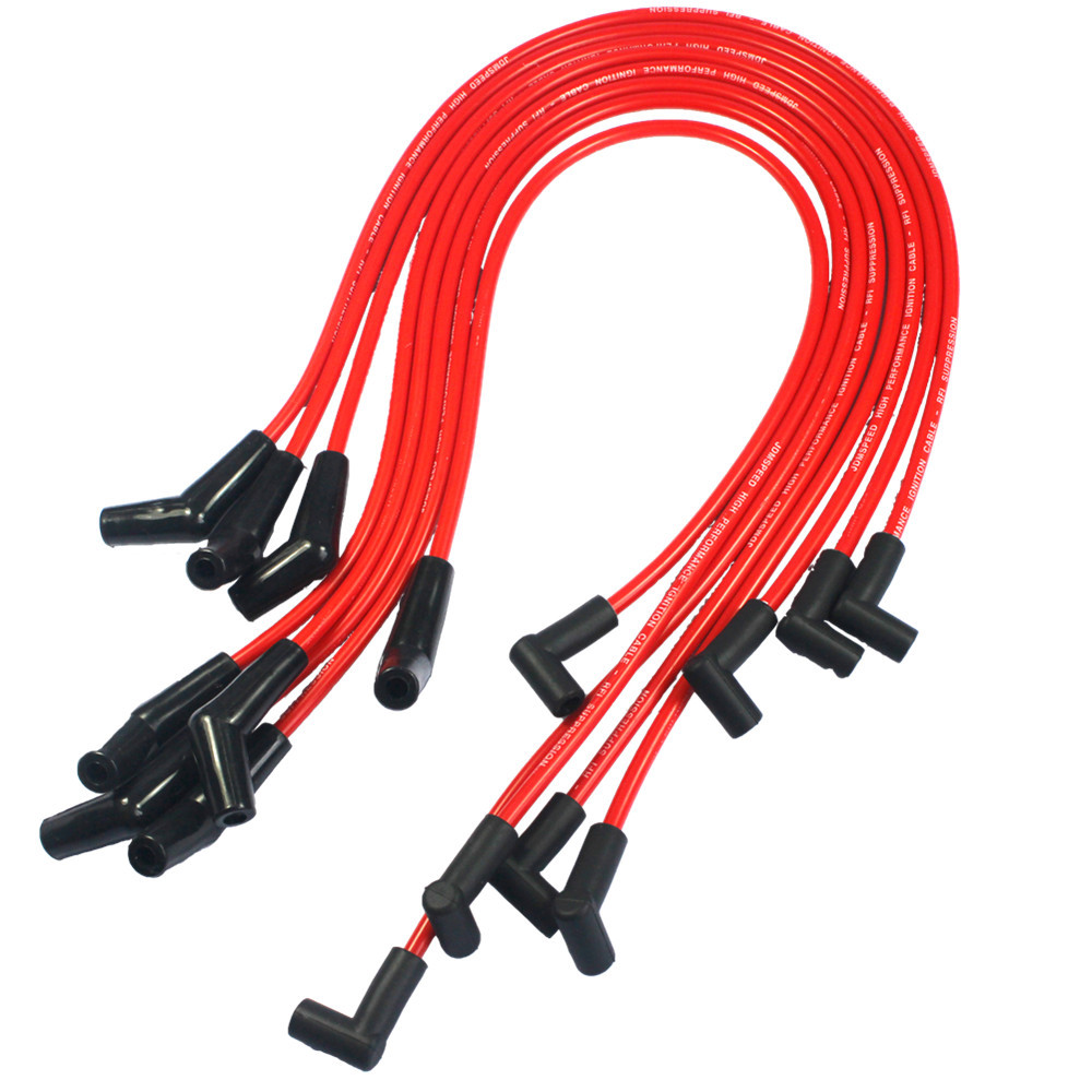 HEI RED Spiral Core SPARK PLUG WIRES 45 DEGREE END For BBC CHEVY 396-427-454-502