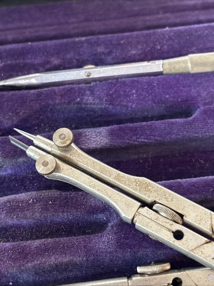 Vintage Drafting Tool Set Compass Germany Dividers Ruling Pen Case Incomplete