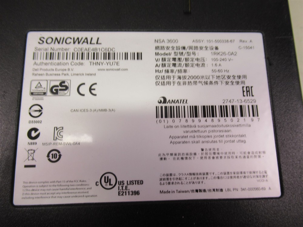 Dell Sonic Wall NSA 3600 Firewall Security Appliance