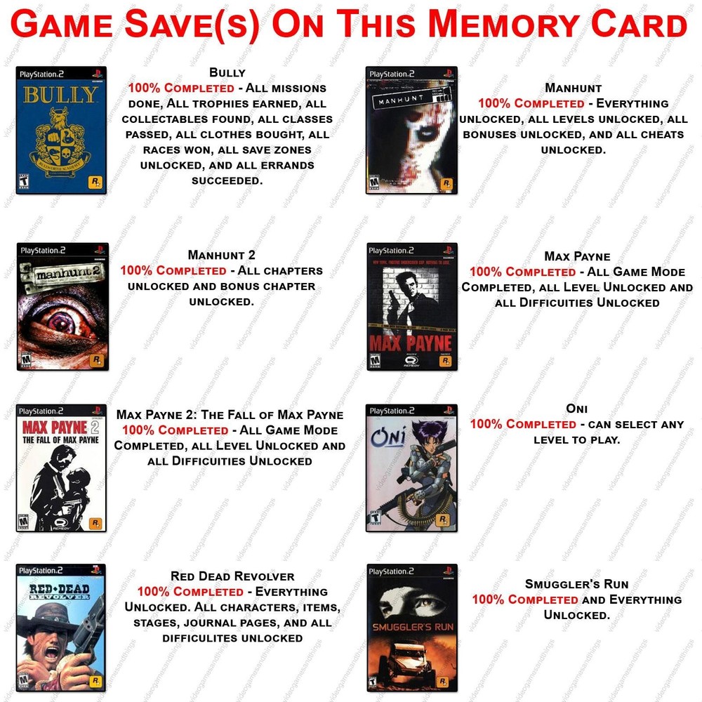 Bully PlayStation 2 PS2 Memory Card Unlocked Save