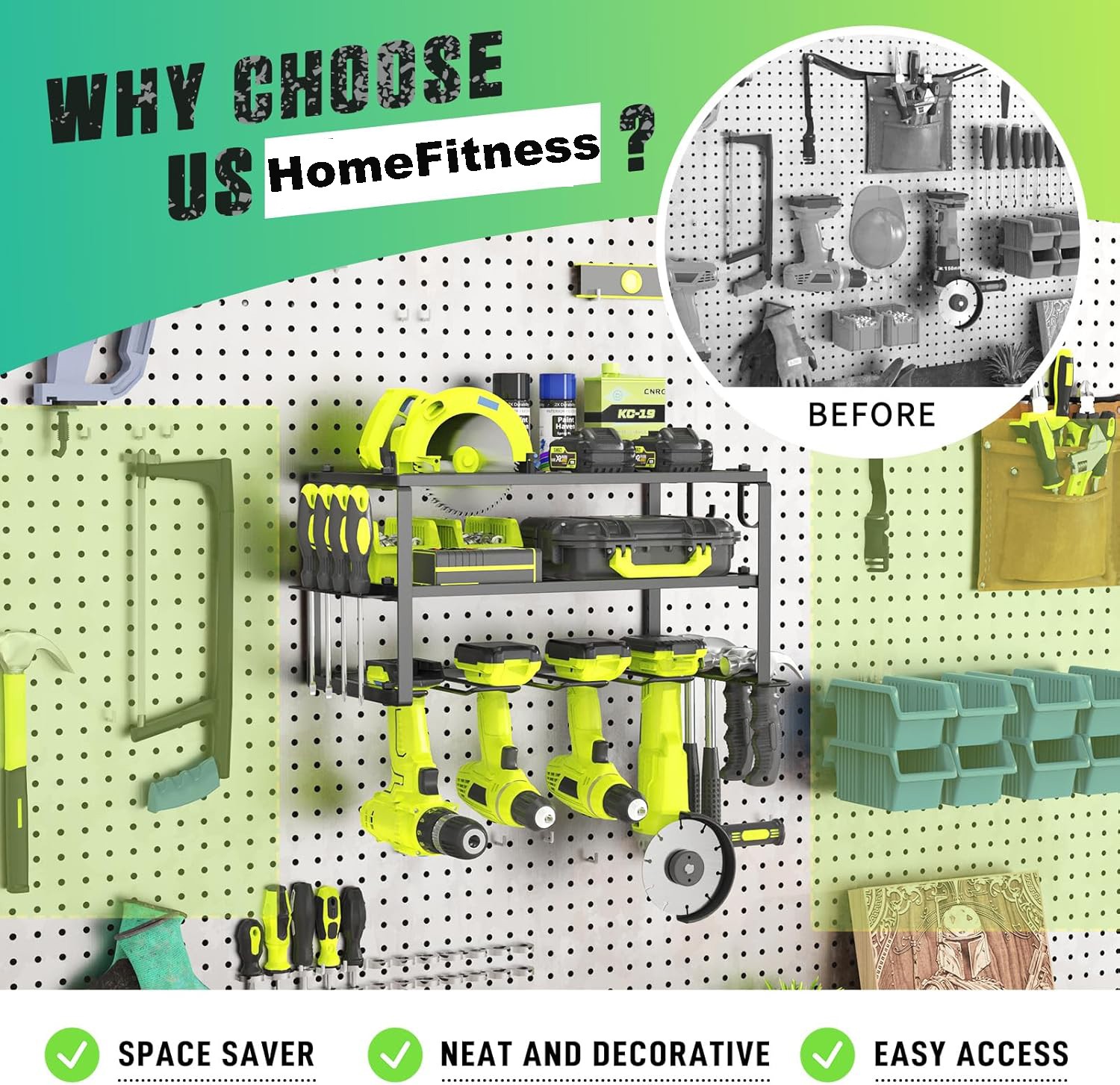 Power Tool Organizer Wall Mounted Power Tool Rack for Cordless Drill Storage