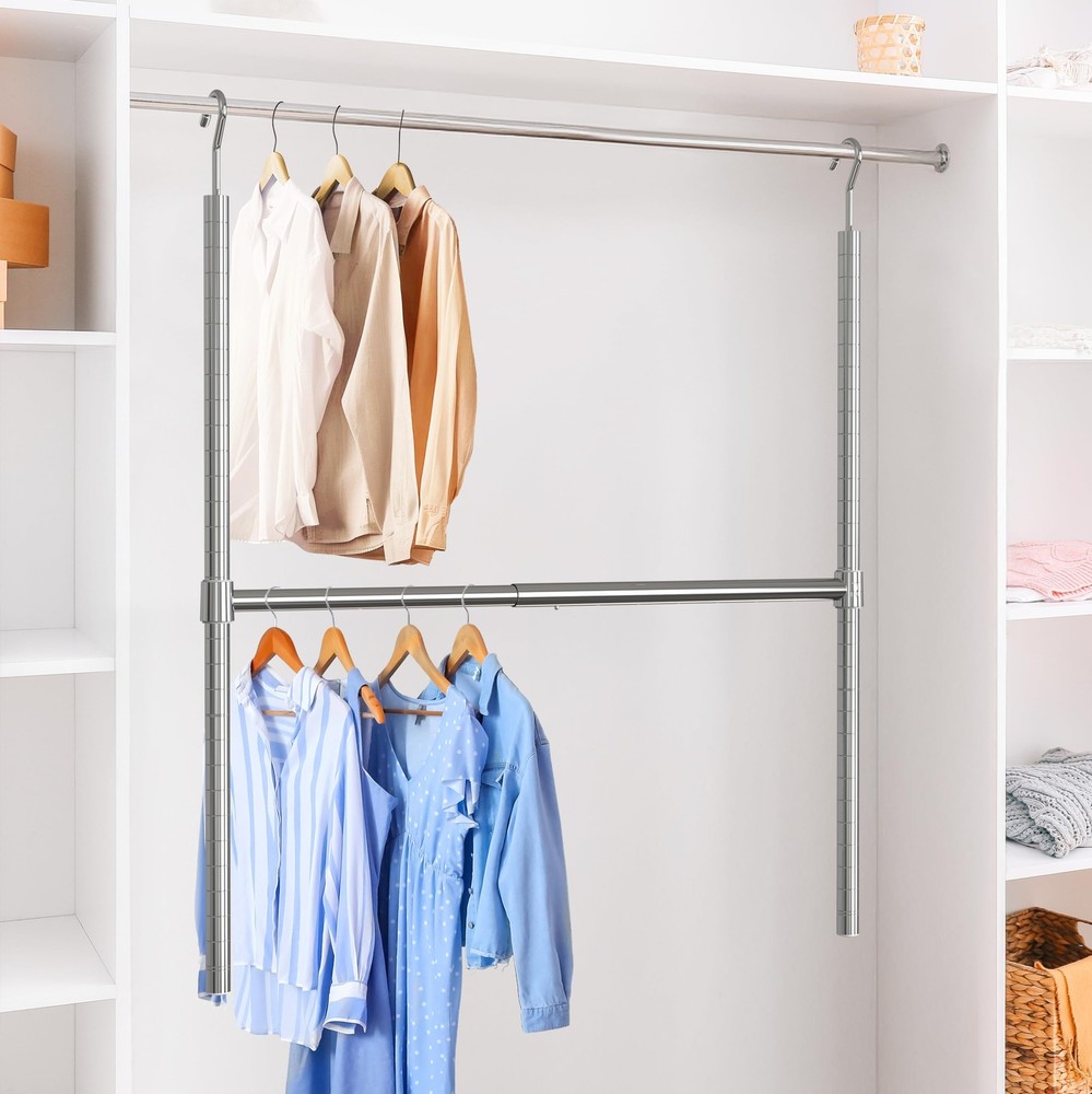 Simple Houseware Adjustable Closet Hanging Rod, Chrome 1 Pack,
