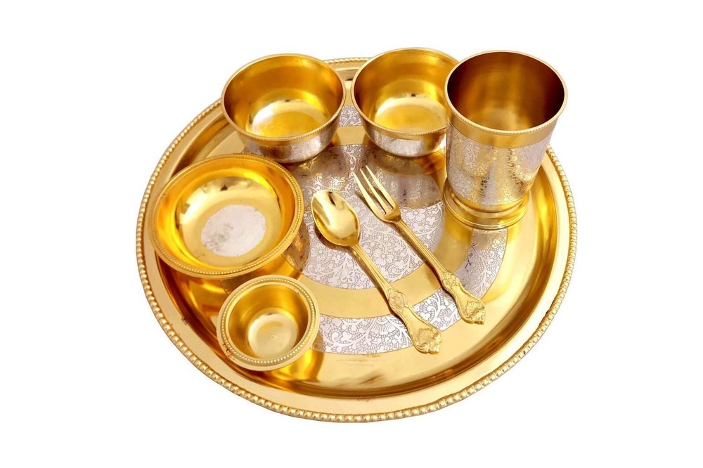 Brass Dinner Set, Elegant Handcrafted Brass Tableware for Luxurious Dining Set