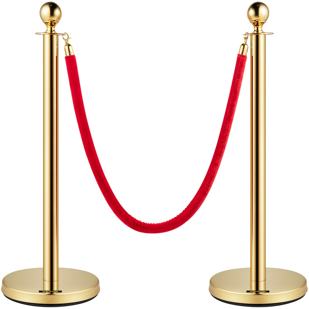 4Pcs Stanchion Posts Queue Pole Barrier Crowd Control With 3 Velvet Ropes