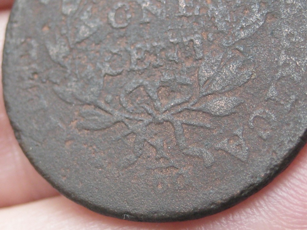 1798 Draped Bust Large Cent Penny- S-166, Reverse Die Break
