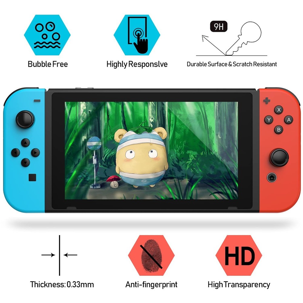 daydayup 3-Pack Tempered Glass Screen Protector for Nintendo Switch