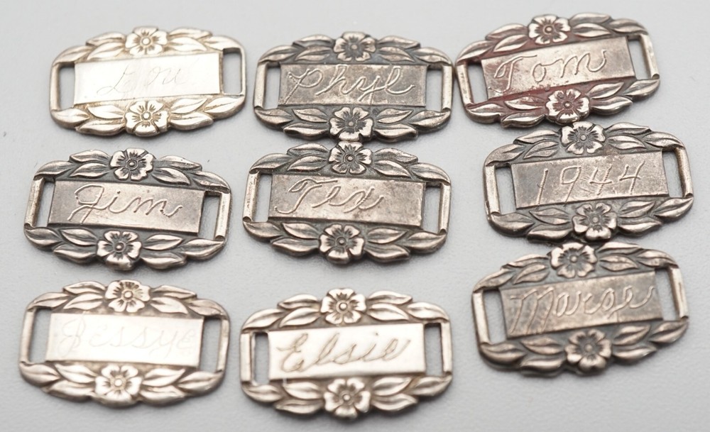 WWII Sterling Forget-Me-Not Names and 1944 Dated Bracelet Charms Lot Of 9