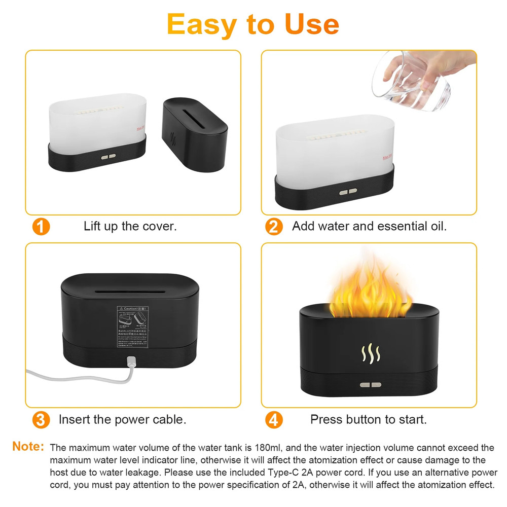 180Ml Air Diffuse Essential Oil Humidifier, Aroma Mist Diffuser with Fire 7 Col