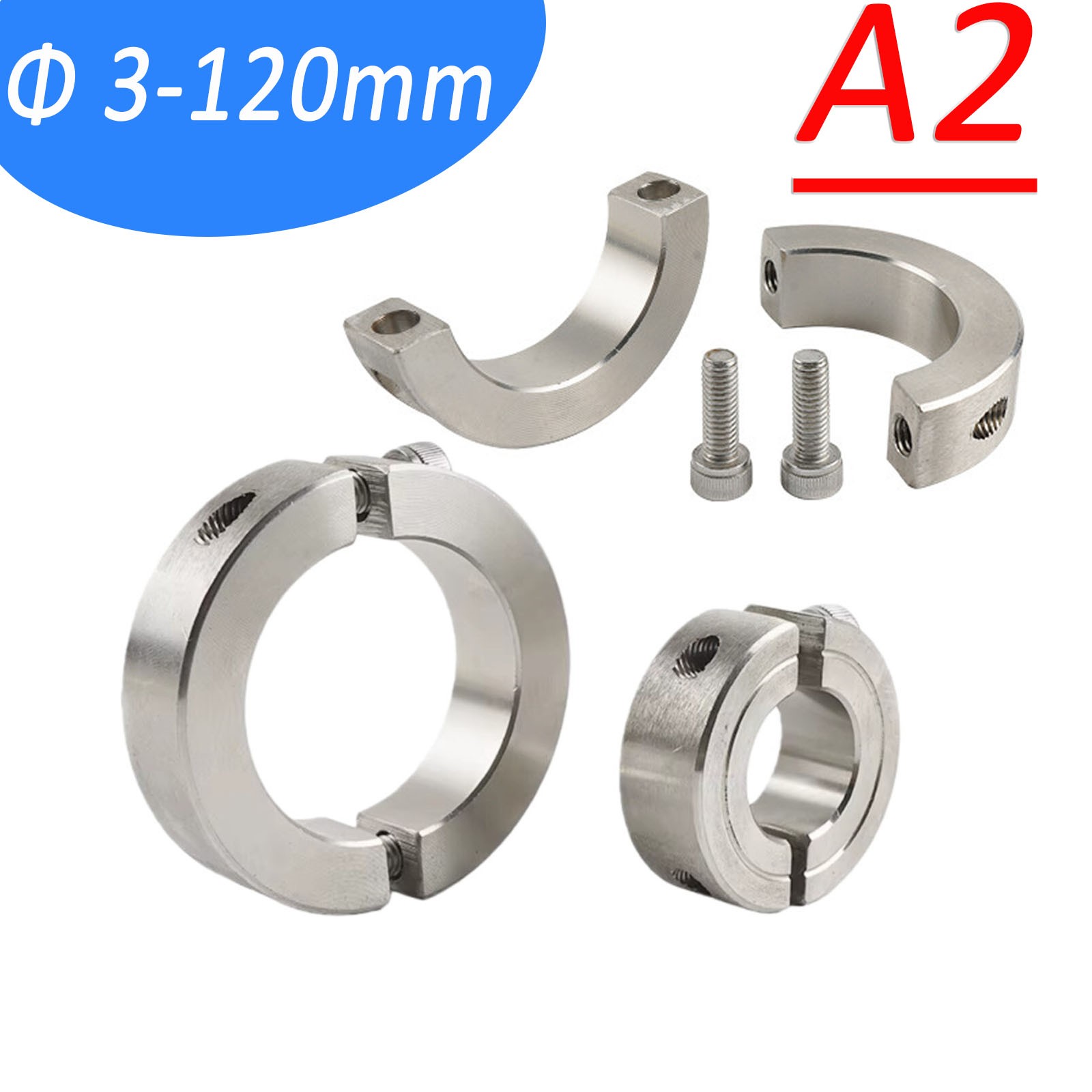 304 Stainless Steel Double Split Shaft Collar 2-Piece Clamping Metric Axle