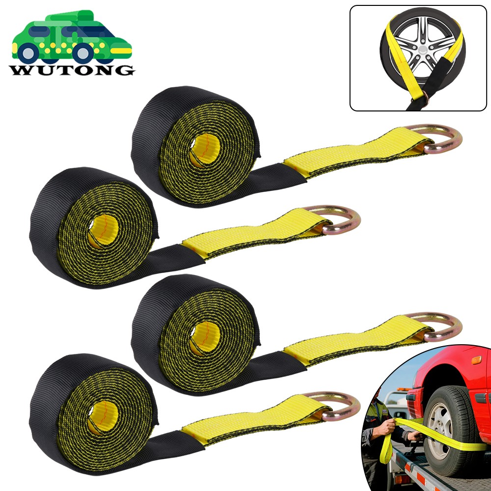 4 Pack 2" x 12' Lasso Strap w/ D Ring Auto Tie Down for Tow Truck Wheel Lift