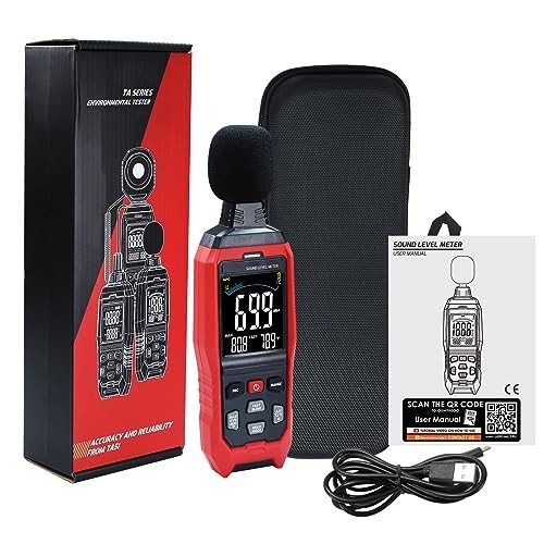 Sound Level Meter with Data Logging, 30-130dB, Visual Alarm, PC Connection, Temp