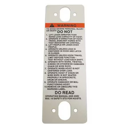 Coffing Hoists 687K3w Warning Label