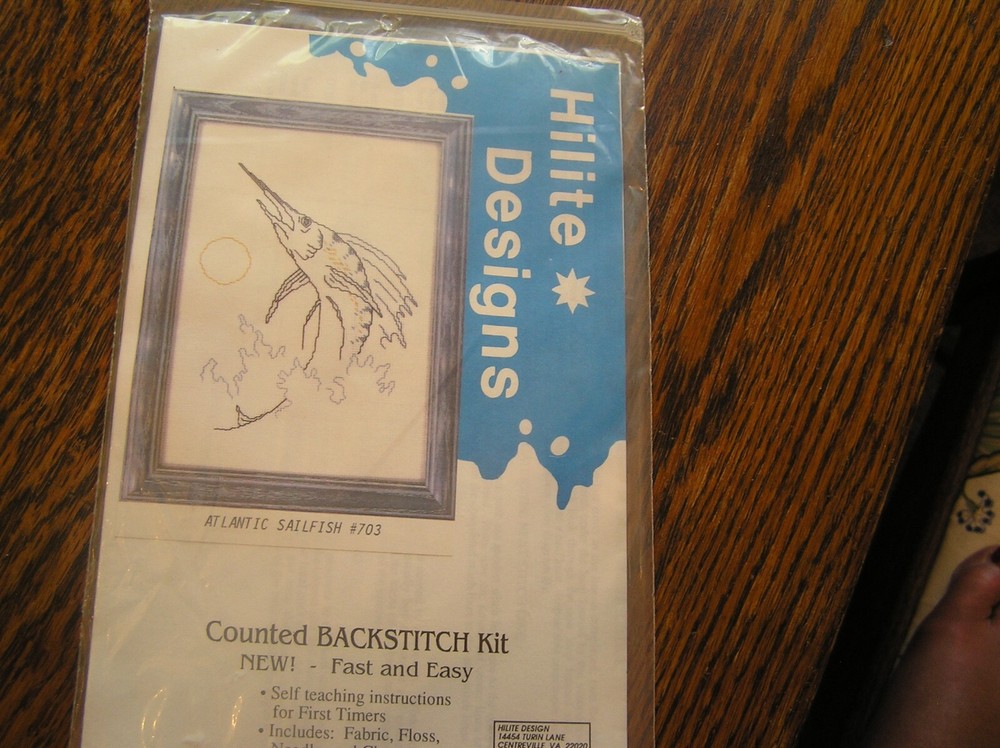 Hilite Designs Counted BACKStitch Kit #703 ATLANTIC SAILFISH Beginner~~NIP!!