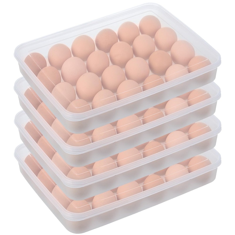 96 Egg Holders for Refrigerator,4 Set Clear Deviled Egg Tray with Lid,Plastic...