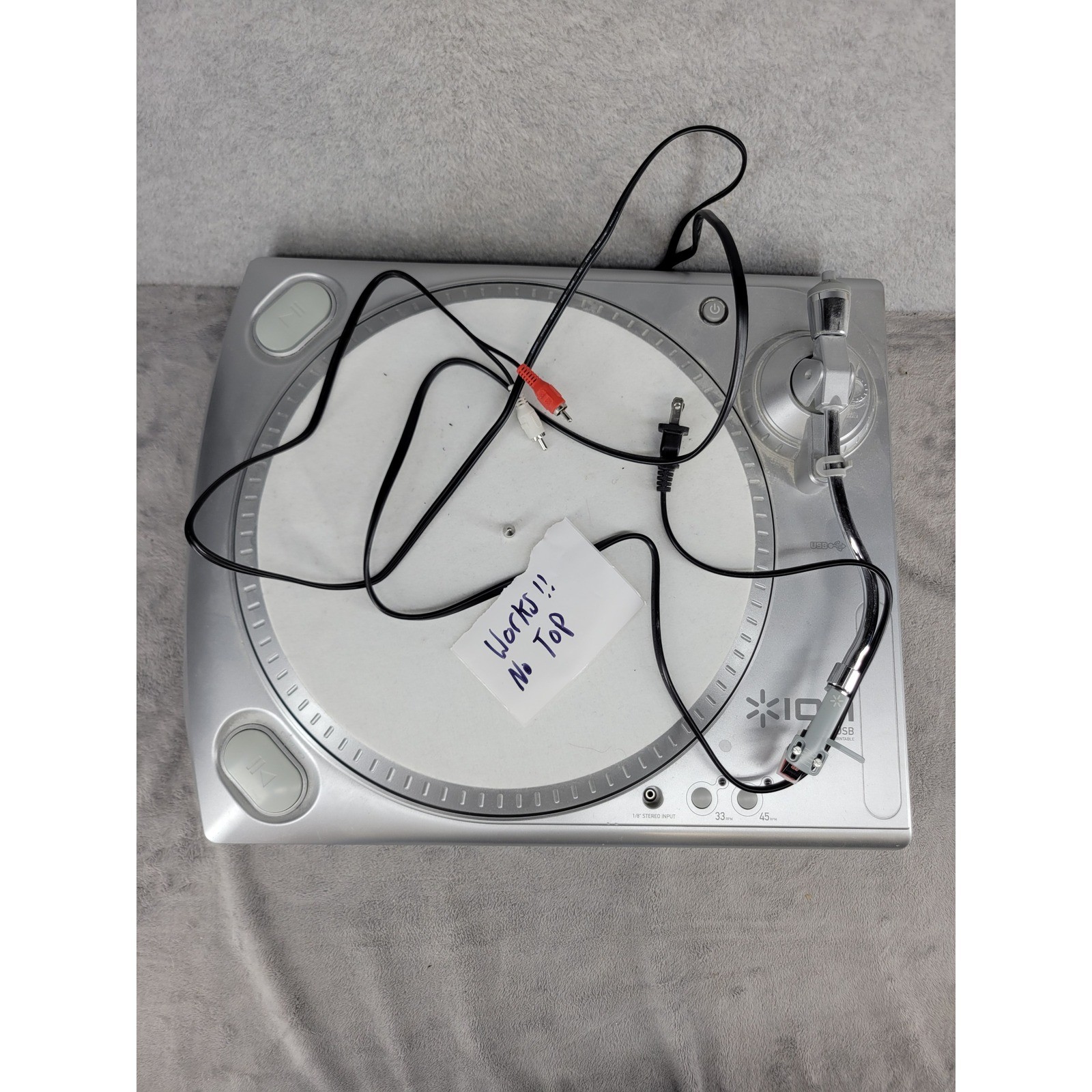 ION iTTUSB Silver USB Turntable Record Player 33 45 RPM Works No Top