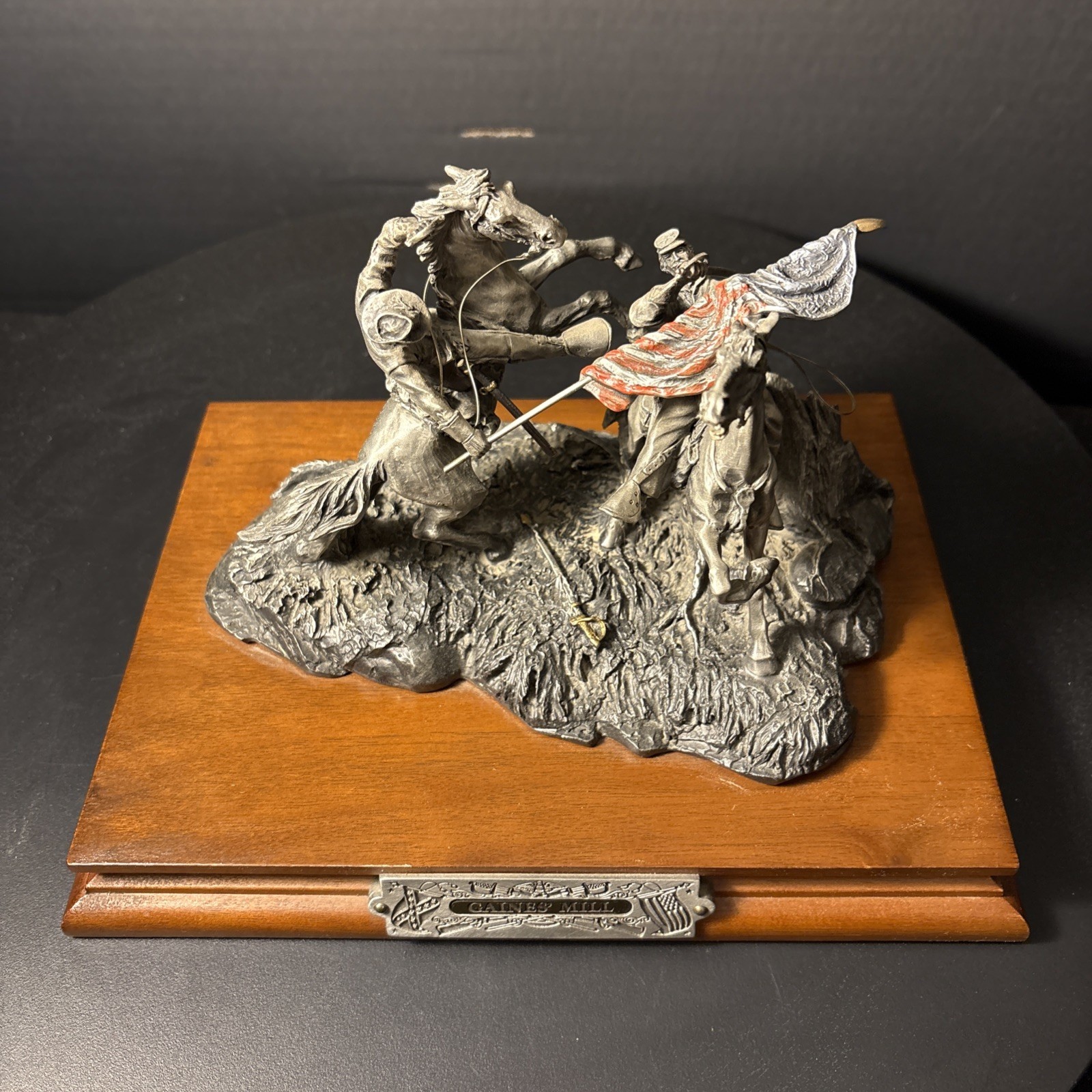 "Gaine's Mill" Civil War Sculpture FJ Barnum 1989 Ltd Ed #1184/2500 Pewter Wood