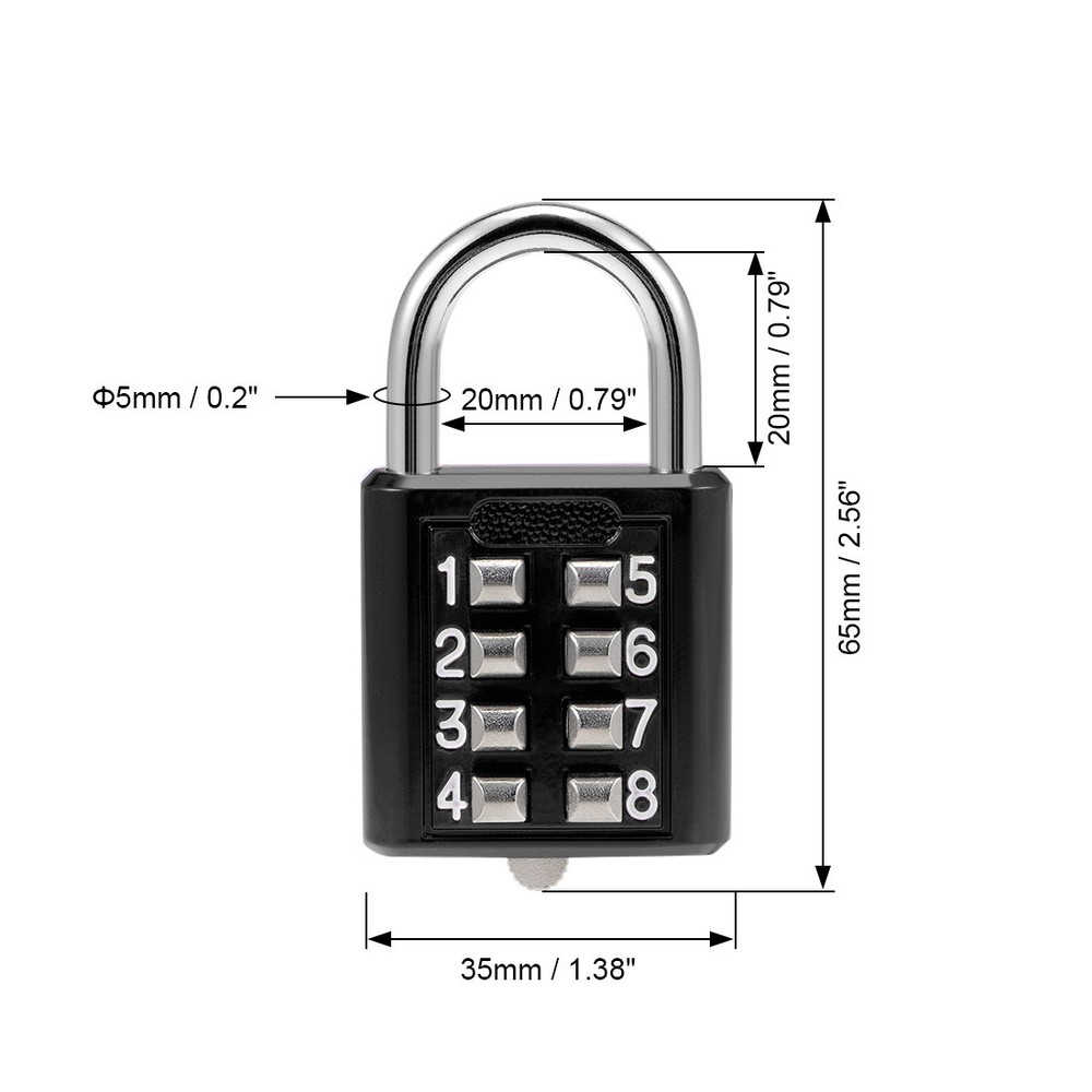 8-Digit Combination Padlock Push Button Lock for Locker Cabinet Black