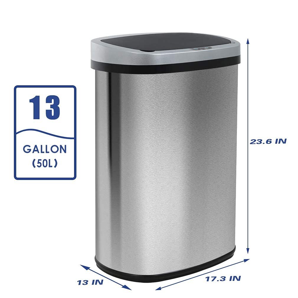 13 Gallon Kitchen Trash Can Automatic Touch Free Garbage Can with Lid Stainless