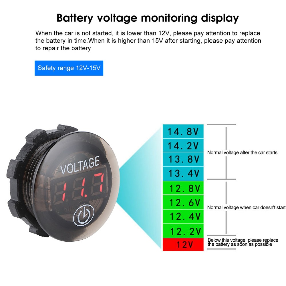 Digital Voltmeter Voltage Meter Universal With Touch Switch For Car Motorcy JGRR